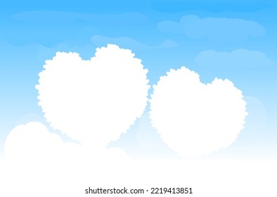 Blue sky background with heart shaped cloud vector illustration.