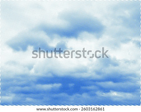 Blue sky background with white halftone clouds vector overlay texture.