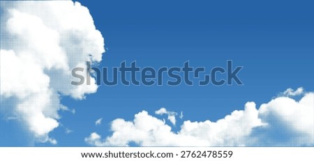 Blue Sky Background with White Halftone Clouds Pattern. Vector Half-Tone Pattern with Realistic Texture Creates a Dreamy Atmosphere Perfect for Digital Design Projects