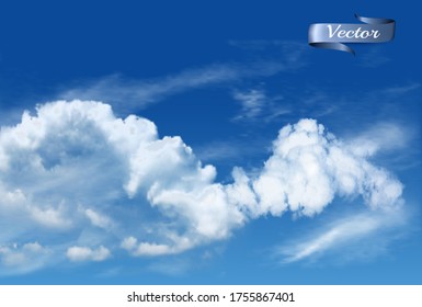 Blue sky background with white transparent clouds. Vector background.