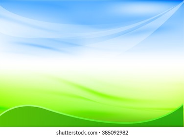 blue sky background wiht green wave, vector