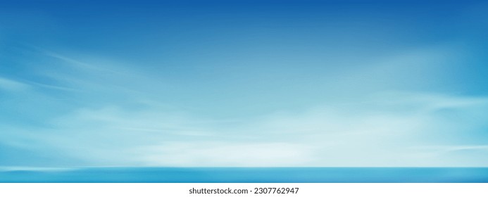 Blue Sky Background Horizon Spring Morning Sky Scape in blue by the Sea Vector nature cloud  sky in sunny day Summer Backdrop banner background for World environment day Save the earth Earth day