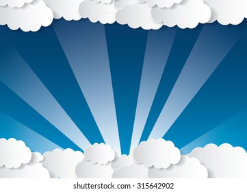 Blue sky with beautiful clouds. Vector image