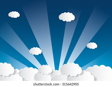 Blue sky with beautiful clouds. Vector image