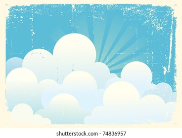 Blue sky with beautiful clouds.Vintage vector image