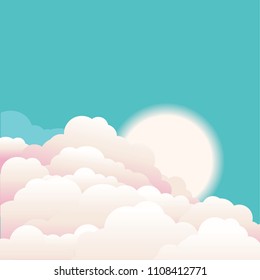 Blue sky with beautifull clouds and sunrise.Vector nature image background