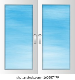 the blue sky behind a window