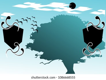 Blue Sky, Bird and Shield