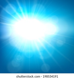 Blauer Himmel, unscharfer Hintergrund mit Sonne. Vektorgrafik. 