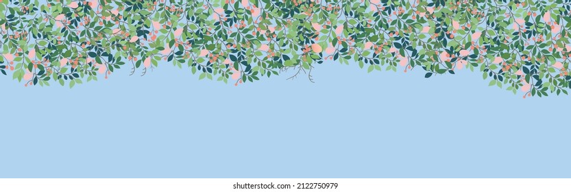 Blue sky with branches blossom of cherry. seamless texture