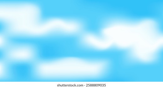 Blue sky bright spring day. Blurred light white clouds. Beautiful clean horizontal banner with space to copy. Vector Gradient funny grid.Peaceful sky