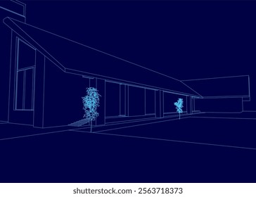 Blue sky with a building in the background. The building contour