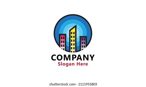 Azul Y Logo Del Edificio. Este hermoso logo es genial para la empresa de diseño interior y exterior, inmobiliaria, empresa de decoración de casas, empresa de arquitectura, constructora de casas