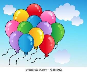 Blue sky with cartoon balloons 2 - vector illustration.