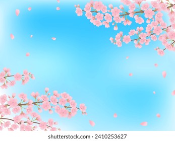 Cielo azul y flores de cerezo con fondo de marco en flor