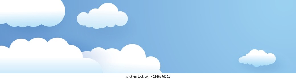 Blue sky with cloud background, Horizontal banner , paper art style, vector illustration. 