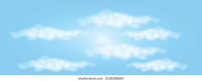 Cielo azul, fondo de la nube, horizonte del cielo del verano sobre la playa, vista del amanecer del invierno, panorama de la primavera, Anuncio blanco de las nubes sobre el océano azul, vista del atardecer. Vector editable