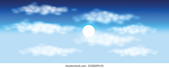 Cielo azul, fondo de la nube, horizonte del cielo del verano sobre la playa, vista del amanecer del invierno, panorama de la primavera, Anuncio blanco de las nubes sobre el océano azul, vista del atardecer. Vector editable