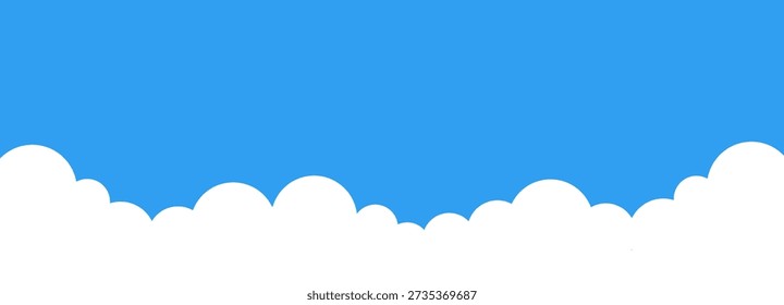 Blue sky and cloud border, divider shape banner. Sky horizontal background, bg. Simple footer, section.