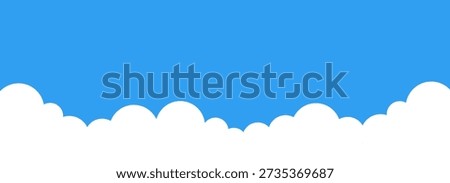 Blue sky and cloud border, divider shape banner. Sky horizontal background, bg. Simple footer, section.