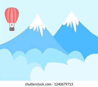 blue sky cloud with mountain and red air balloon