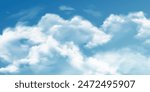 Blue sky cloud. Nature sky beautiful blue and white clouds texture background. Vector heaven landscape for cards, poster cover or design interior