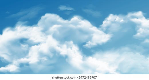 Blue sky cloud. Nature sky beautiful blue and white clouds texture background. Vector heaven landscape for cards, poster cover or design interior