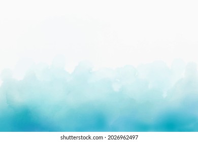 Cielo azul y nube sobre fondo de acuarela abstracto vectorial de papel blanco. Colores de agua pintan nubes azules en el cielo, dibujadas a mano, ilustración vectorial
