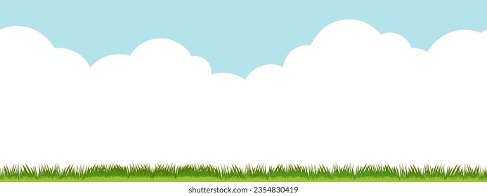 Blue sky and cloud over lawn grass field in summer,Vector illustration seamless pattern cartoon nature border frame green field texture,Meadow in springtime,Pattern summer grass on ground