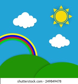 Blue sky cloud and rainbow on mountain vector.