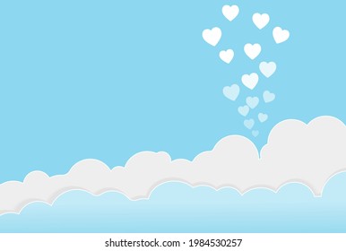Blue sky cloud and white mini heart . Vector valentines card illustration. EPS-10 vector illustration.