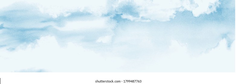 Blue Sky And Clouds Abstract Design With Watercolor Hand-painted For Nature Background. Stain Artistic Vector Used As Being An Element In The Decorative Design Of Header, Poster, Card, Or Banner.