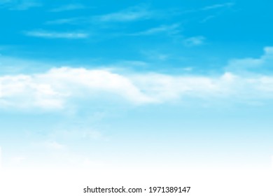 Blue sky with clouds. Abstract vector background. Soft transparent clouds in clear sunny day. Wallpaper template for your design. Realistic vector illustration EPS10