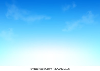 Blue sky with clouds. Abstract vector background. Realistic soft transparent clouds in clear sunny day. Summer wallpaper template for your design. Realistic vector illustration EPS10