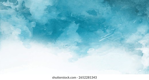 Blue Sky with Clouds and Abstract Watercolor Digital Art Painting Texture Background for Modern Artistic Design. Soft Blue Sky with White Clouds and Abstract Watercolor Texture for Digital Art