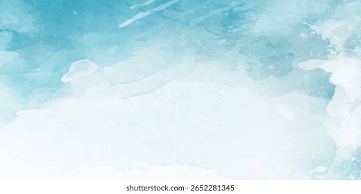 Blue Sky with Clouds and Abstract Watercolor Digital Art Painting Texture Background for Modern Artistic Design. Soft Blue Sky with White Clouds and Abstract Watercolor Texture for Digital Art