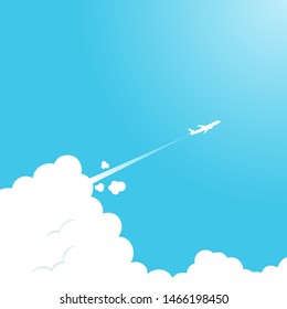 Blue sky with clouds and airplane background material