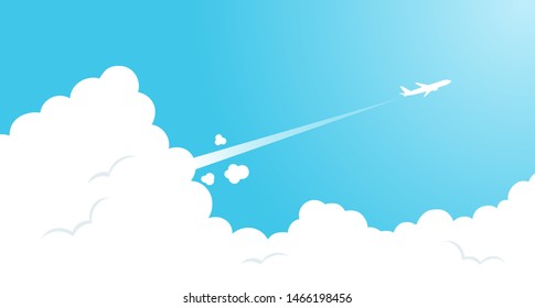 Blue sky with clouds and airplane background material