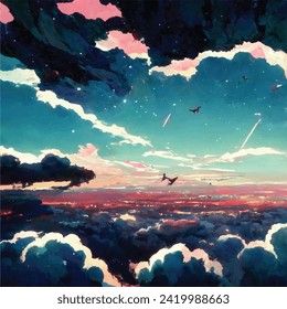 Blue sky and clouds art illustration