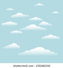 Blue sky with clouds background. Cartoon cloud vector illustration