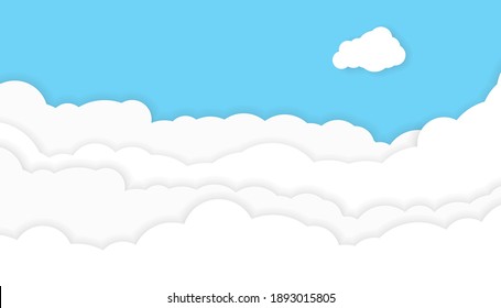 blue sky with clouds background with copy space, paper cut style vector illustration