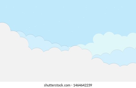 Blue sky clouds background with paper art style. Vector illustration.