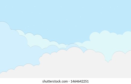 Blue sky clouds background with paper art style. Vector illustration.