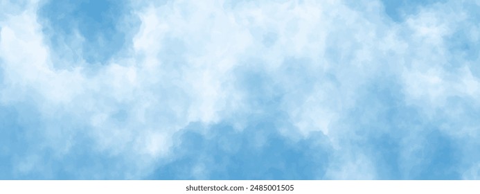 Blue sky with clouds. Background with clouds. Soft blue watercolor background for your design. Fog on the blue sky. Vector EPS 10