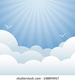 Blue sky with clouds background. Vector.