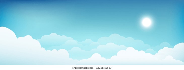 Cielo azul con nubes y fondo solar brillante 
