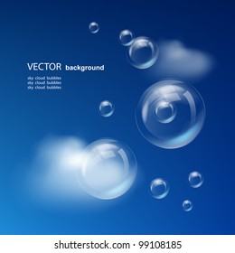 Blue sky with clouds and bubbles