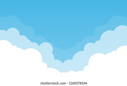 Blue sky with clouds. Can be used poster or presentation design. Nature concept. Clean background. Vector illustration.