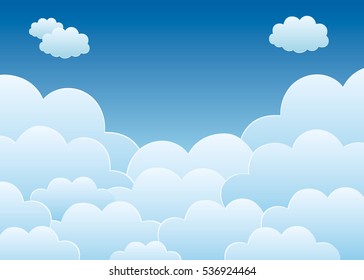 Blue Sky with Clouds. Cartoon Background. Bright Illustration for Design.