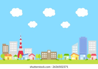 Blue sky, clouds, city, background, illustration
